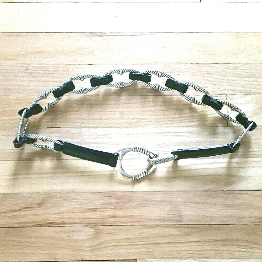 Brighton Black Patent Silver Chain Link Belt